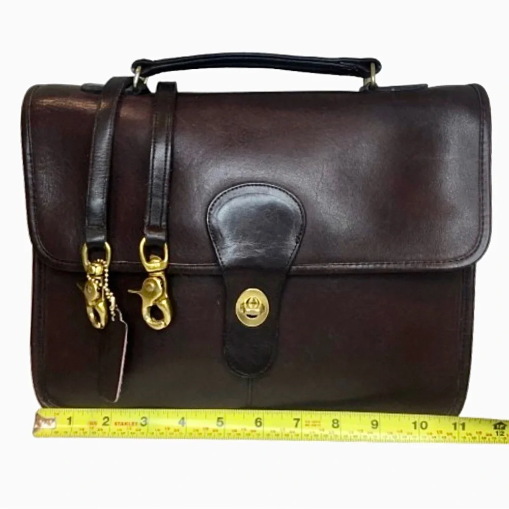 VINTAGE COACH Mahogany Leather Top Handle Turn Lock Unisex Shoulder Bag NYC COA - Picture 14 of 17